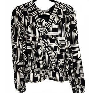 Retro Mod Nine West Black & White Faux-Wrap Blouse | Business Casual XXL ✨